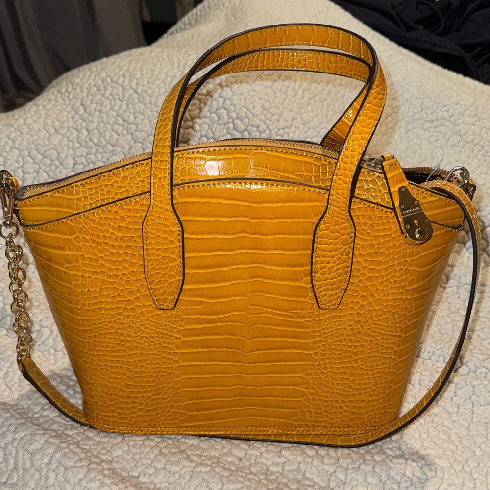 Calvin Klein Yellow Statement Series Lock Croc Embossed with Tag